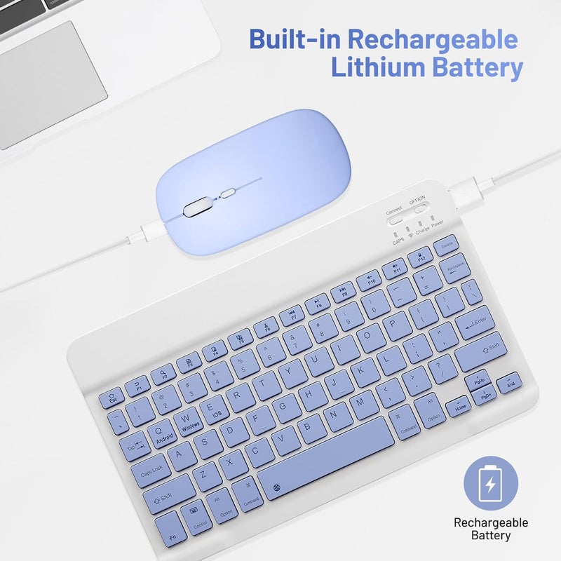 Guiheng Bluetooth Keyboard and Mouse Combo Rechargeable Portable Wireless Keyboard Mouse Set for Apple iPad iPhone iOS 13 and Above Samsung Tablet Phone Smartphone Android Windows (10 inch Purple) - Image 4